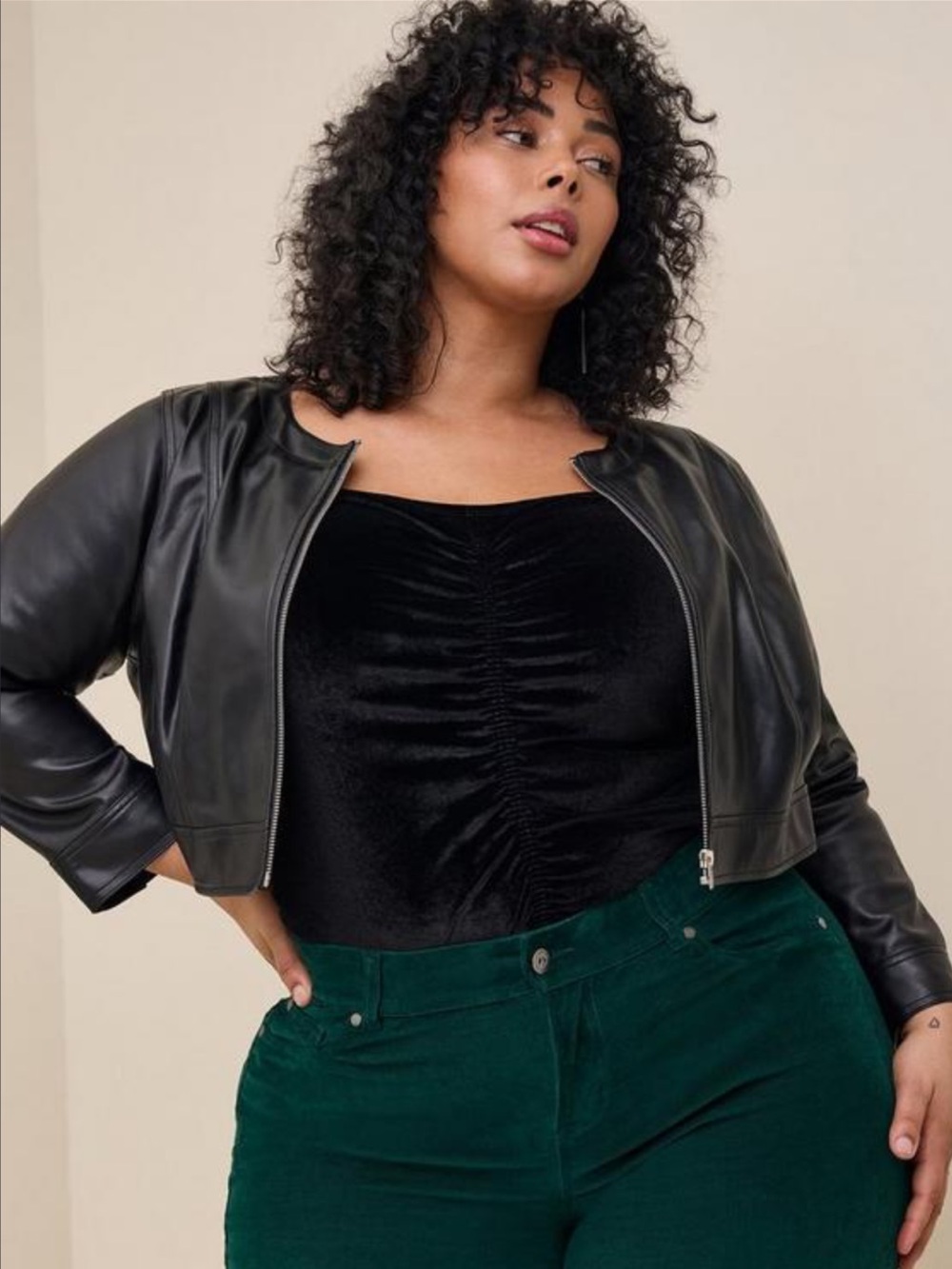 Women's Black Faux Leather Cropped Jacket - Classic Moto Style